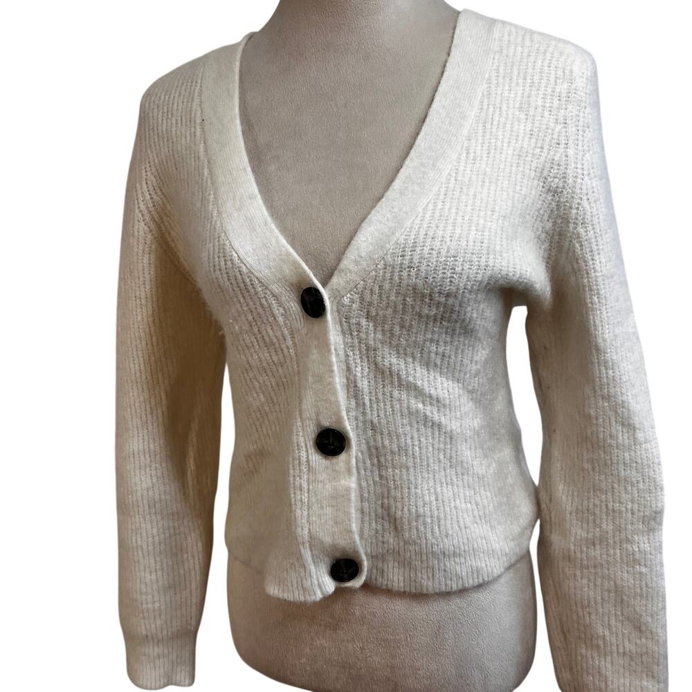 GANNI Alpaca Merino Wool Cardigan XS Ivory Cream Old Money Scandi Clean Girl